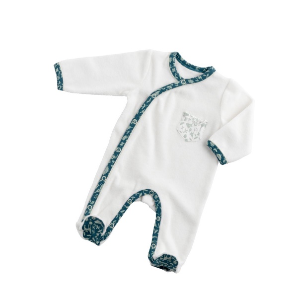Pyjama bébé blanc 1 mois col motif tilleul promenons nous Sauthon baby deco