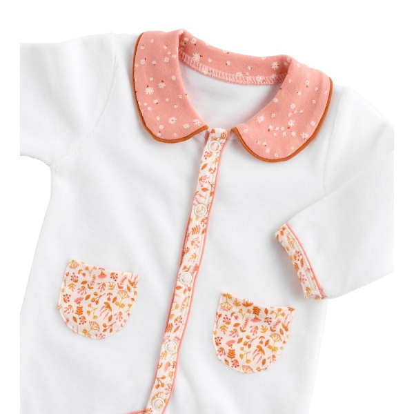 Pyjama bébé blanc 3 mois col motif floral esmée Sauthon baby deco