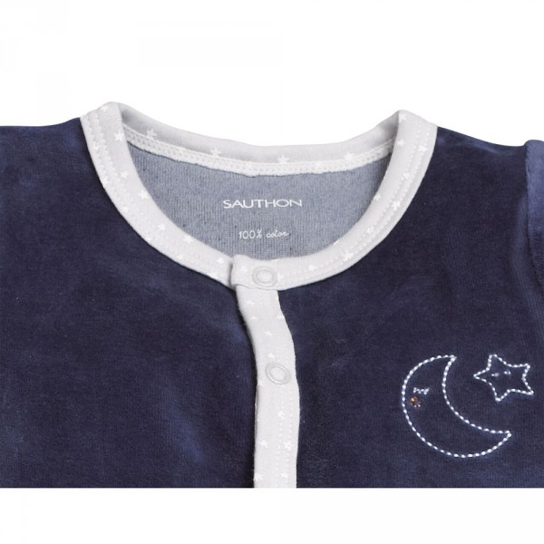 Pyjama bébé velours bleu merlin 1 mois Sauthon baby deco