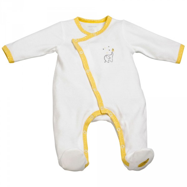 Pyjama bébé velours blanc/jaune babyfan naissance Sauthon baby deco