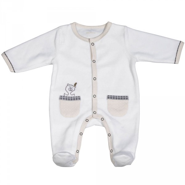 Pyjama bébé velours blanc ours timouki 3 mois Sauthon baby deco