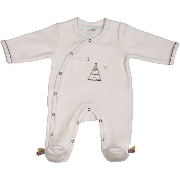 Pyjama bébé velours beige naissance timouki Sauthon baby deco