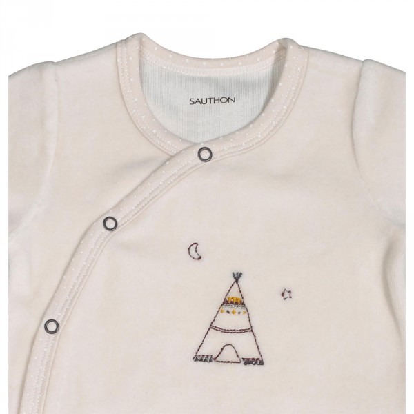 Pyjama bébé velours beige naissance timouki Sauthon baby deco