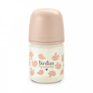 Biberon en verre bébé 120 ml avec tétine sx pro birdies rose Suavinex