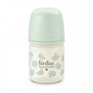 Biberon en verre bébé 120 ml avec tétine sx pro birdies vert Suavinex