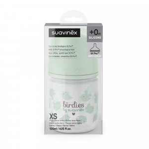 Biberon en verre bébé 120 ml avec tétine sx pro birdies vert Suavinex
