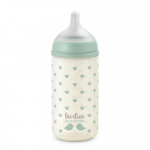Biberon en verre bébé 240 ml avec tétine sx pro birdies vert Suavinex
