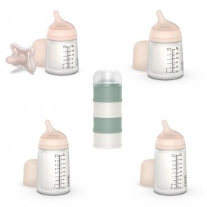 Coffret 4 biberons zerø.zerø et boîte dosseuse vert Suavinex