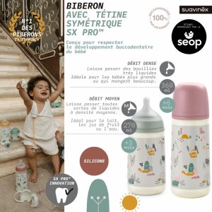 Biberon 270 ml anti-colique avec tétine sx pro débit moyen walk in the park vert Suavinex