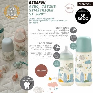 Biberon 150 ml anti-colique avec tétine sx pro débit moyen dreams bleu Suavinex