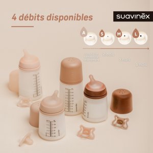 Biberon 270 ml anti-colique zerø.zerø débit moyen light Suavinex