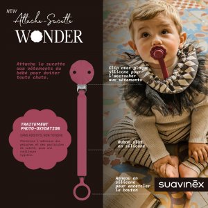 Attache sucette silicone wonder viva magenta Suavinex