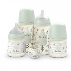 Coffret nouveau-né bébé birdies avec biberons et sucette sx pro vert Suavinex