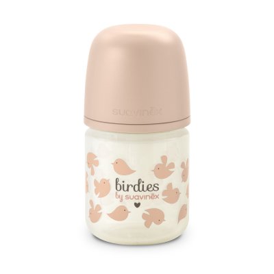 Biberon en verre bébé 120 ml avec tétine sx pro birdies rose