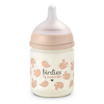 Biberon en verre bébé 120 ml avec tétine sx pro birdies rose