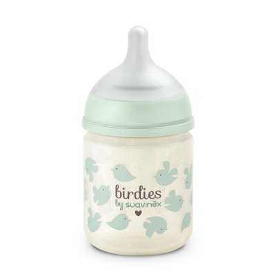 Biberon en verre bébé 120 ml avec tétine sx pro birdies vert