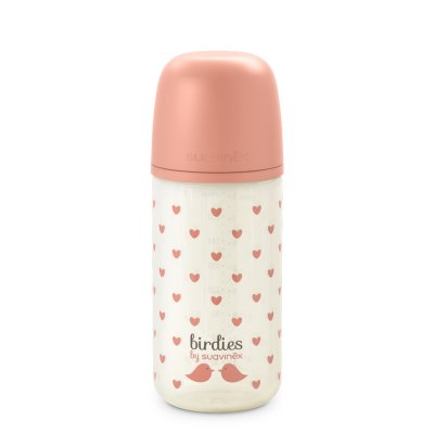Biberon en verre bébé 240 ml avec tétine sx pro birdies rose