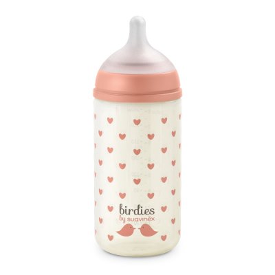 Biberon en verre bébé 240 ml avec tétine sx pro birdies rose