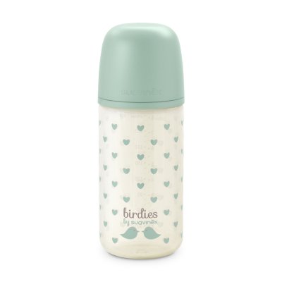 Biberon en verre bébé 240 ml avec tétine sx pro birdies vert