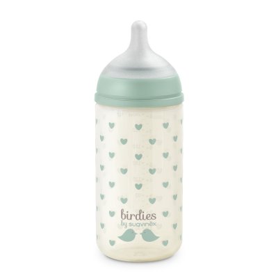 Biberon en verre bébé 240 ml avec tétine sx pro birdies vert
