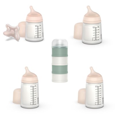 Coffret 4 biberons zerø.zerø et boîte dosseuse vert