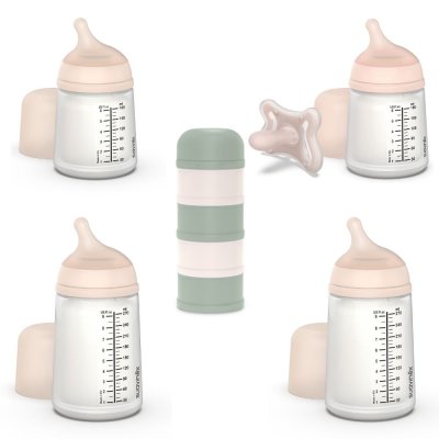 Pack naissance biberons anti colique zerø.zerø et boîte doseuse vert