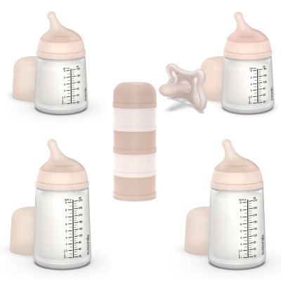 Pack naissance biberons anti colique zerø.zerø et boîte doseuse rose