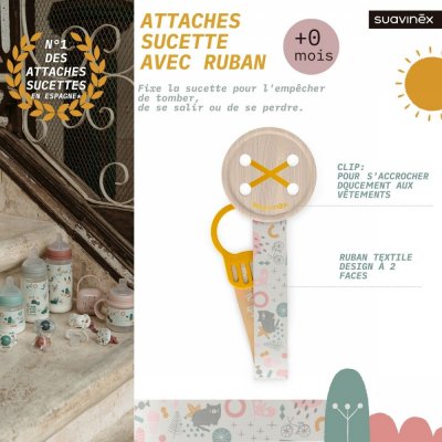 Attache sucette ruban walk in the park jaune