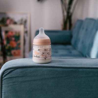 Coffret nouveau-né bébé birdies avec biberons et sucette sx pro rose