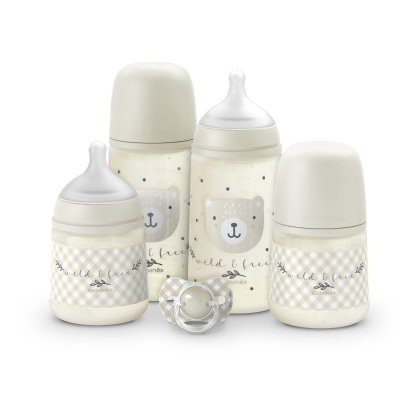 Coffret nouveau-né bébé wild&free avec biberons et sucette sx pro beige
