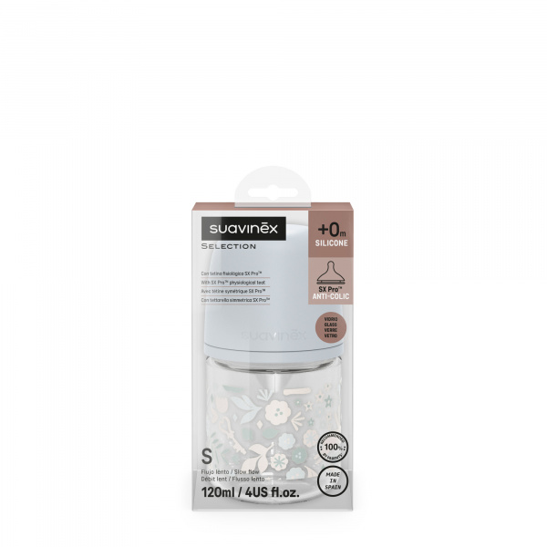 Biberon verre 120 ml avec tétine sx pro s wonderland bleu Suavinex