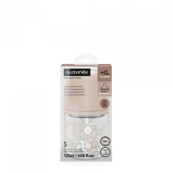 Biberon verre 120 ml avec tétine sx pro s wonderland rose Suavinex
