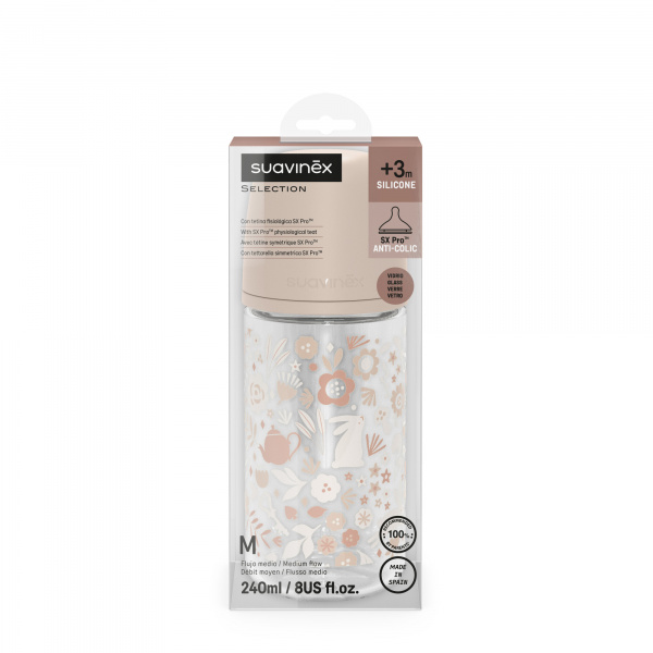 Biberon verre 240 ml avec tétine sx pro m wonderland rose Suavinex