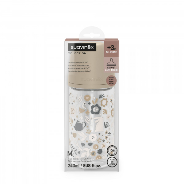 Biberon verre 240 ml avec tétine sx pro m wonderland beige Suavinex