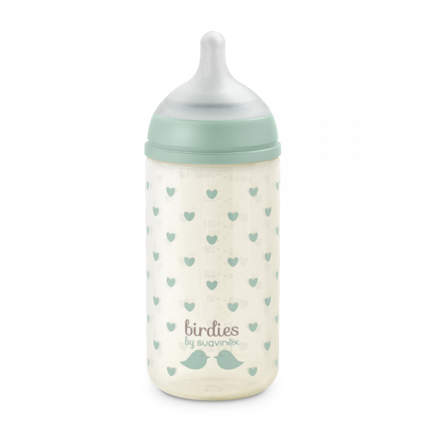Biberon en verre bébé 240 ml avec tétine sx pro birdies vert Suavinex