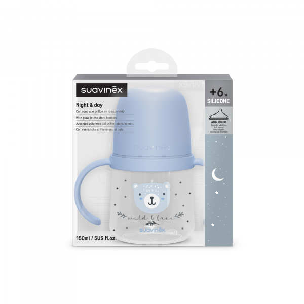 Biberon à anses bébé 150 ml wild&ampfree bleu Suavinex