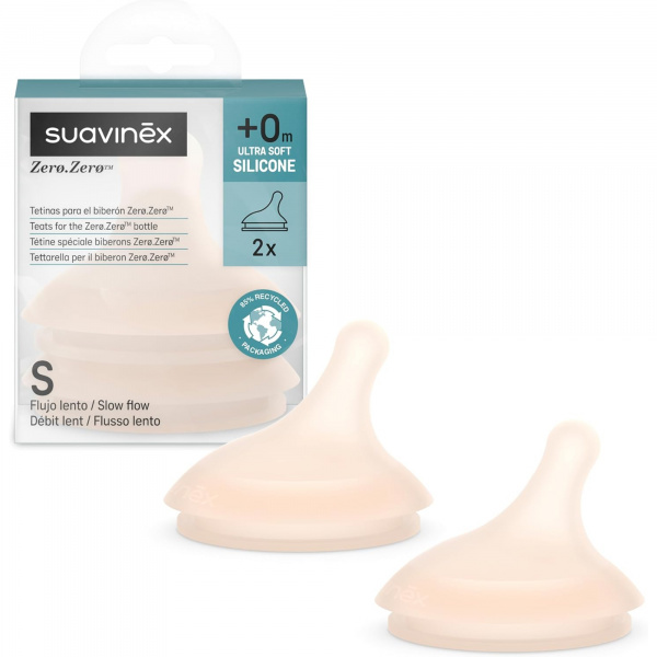 Lot de 2 tétines anti-colique pour biberon zerø.zerø débit lent fair Suavinex