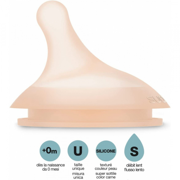 Lot de 2 tétines anti-colique pour biberon zerø.zerø débit lent fair Suavinex