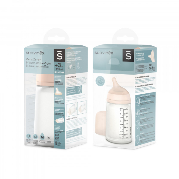 Biberon 270 ml anti-colique zerø.zerø débit moyen fair Suavinex