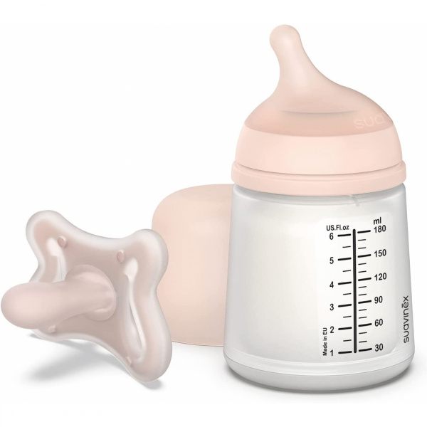 Kit naissance zerø.zerø avec biberon anti-colique 180 ml et sucette symétrique Suavinex