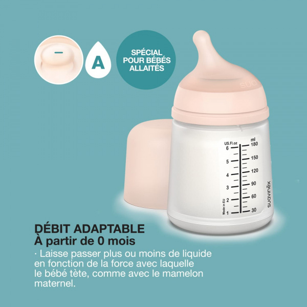 Kit naissance zerø.zerø avec biberon anti-colique 180 ml et sucette symétrique Suavinex
