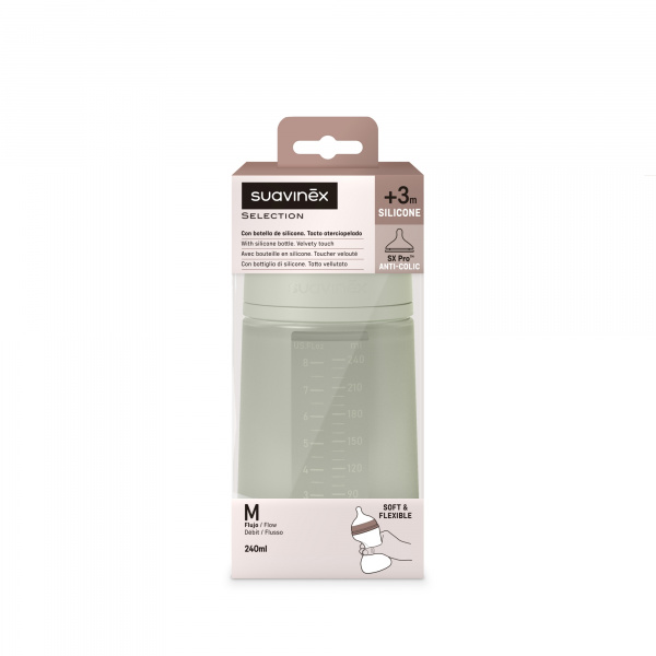 Biberon silicone 240 ml avec tétine sx pro m colour essence vert Suavinex