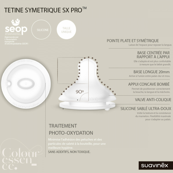 Biberon silicone 240 ml avec tétine sx pro m colour essence bleu Suavinex