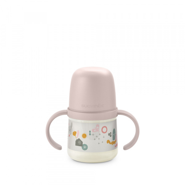 Biberon 150 ml avec anses et bec anti-fuite walk in the park vert Suavinex