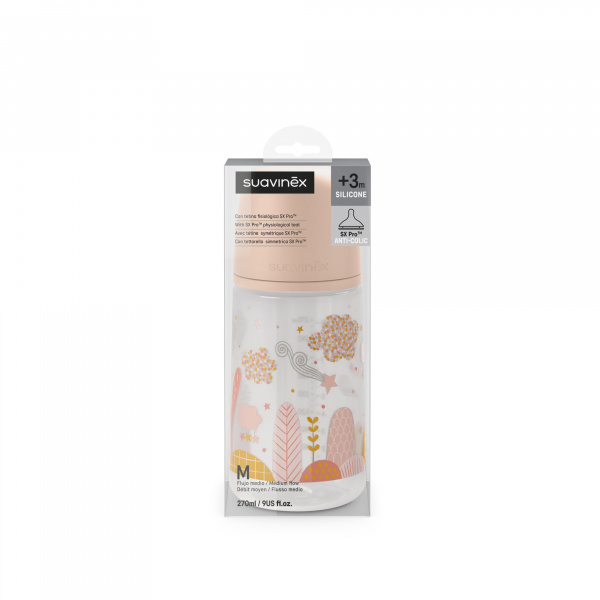 Biberon 270 ml anti-colique avec tétine sx pro débit moyen dreams rose Suavinex