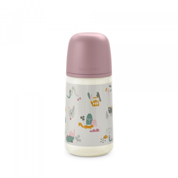 Biberon 270 ml anti-colique avec tétine sx pro débit moyen walk in the park rose Suavinex