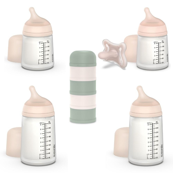 Pack naissance biberons anti colique zerø.zerø et boîte doseuse vert Suavinex