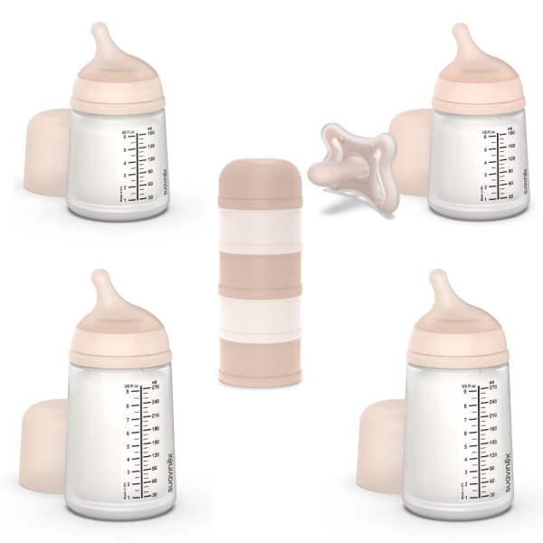 Pack naissance biberons anti colique zerø.zerø et boîte doseuse rose Suavinex