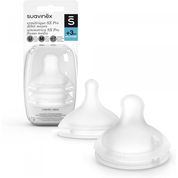 Lot de 2 tétines silicone symétriques sx pro débit moyen Suavinex