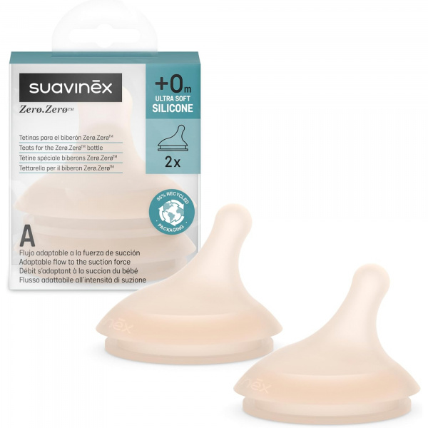 Lot de 2 tétines anti-colique pour biberon zerø.zerø spécial allaitement light Suavinex